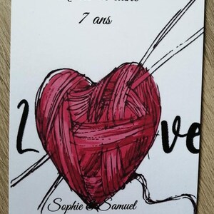 carte "noces de laine" avec un coeur en laine, 4 modèles au choix, personnalisable image 4