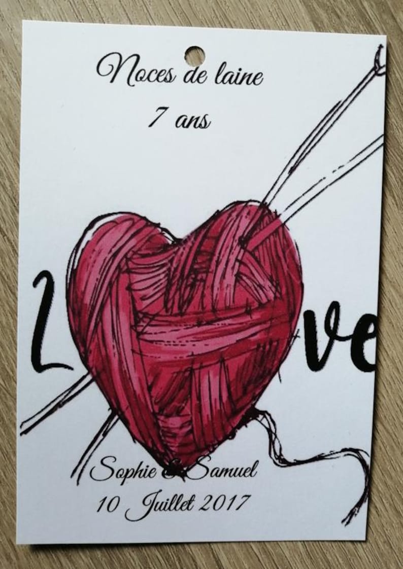 carte "noces de laine" avec un coeur en laine, 4 modèles au choix, personnalisable image 4