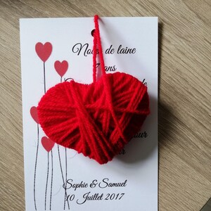 carte "noces de laine" avec un coeur en laine, 4 modèles au choix, personnalisable image 7