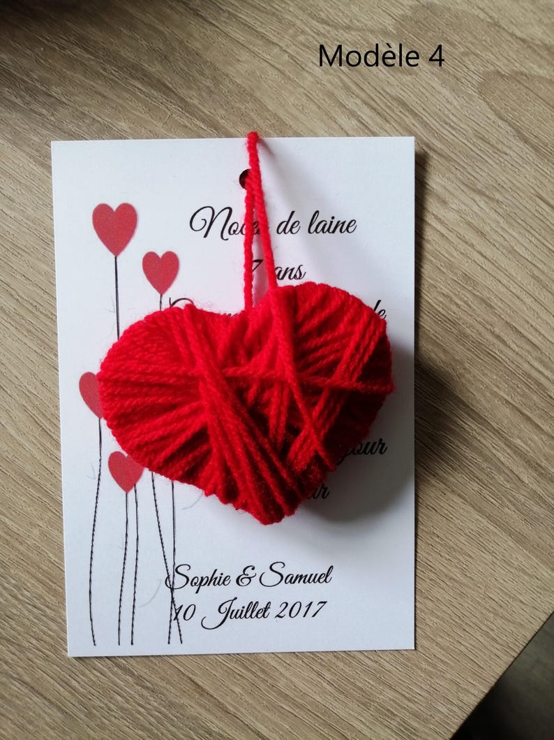 carte "noces de laine" avec un coeur en laine, 4 modèles au choix, personnalisable image 7