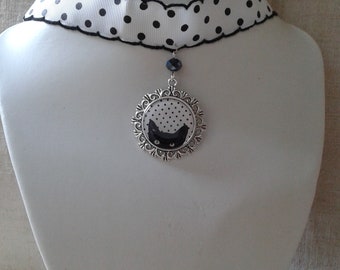 "cat and polka dot Ribbon" Choker necklace