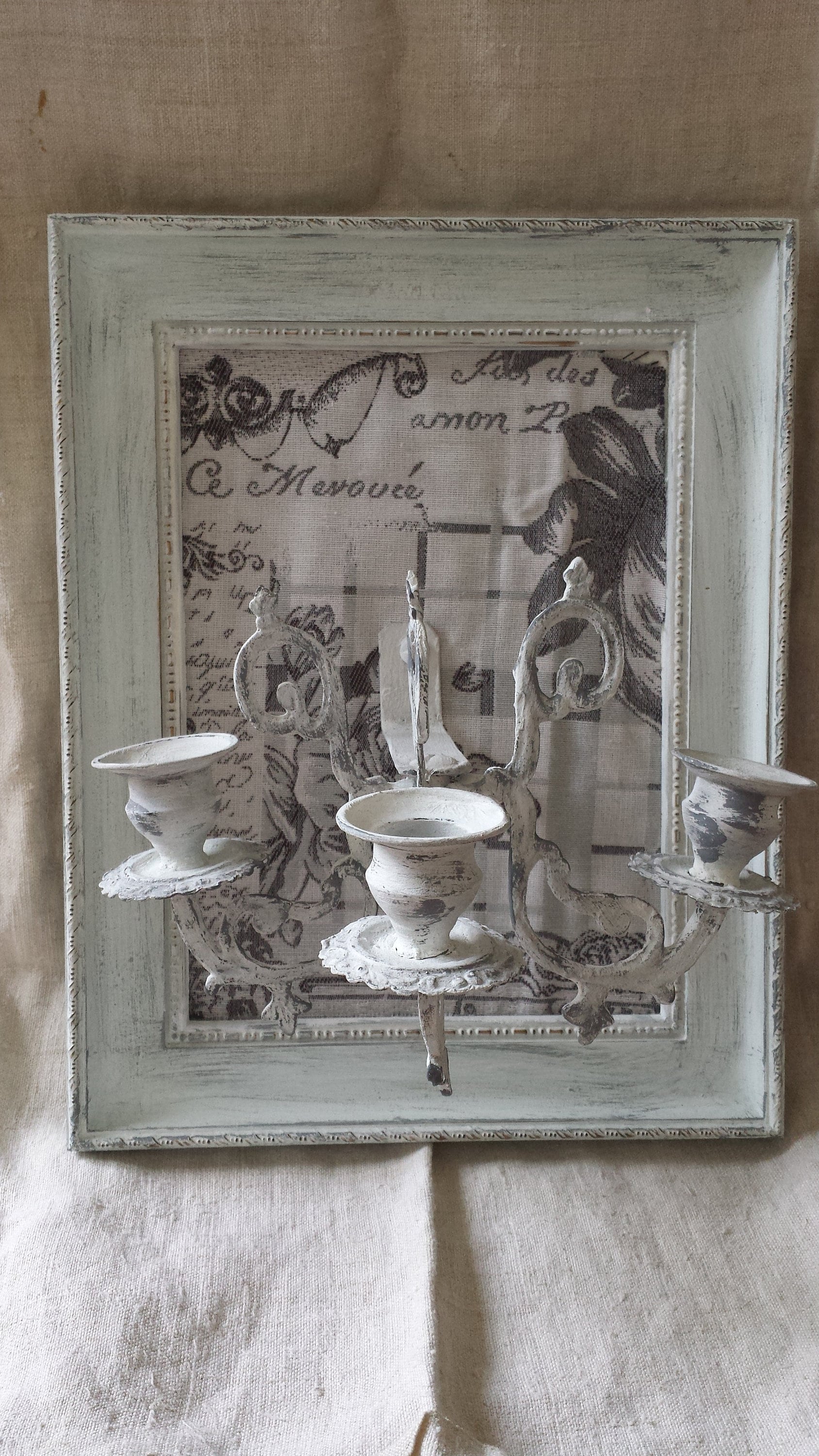 Cadre et Bougeoir Patinés Blancs Gris Canon de Fusil