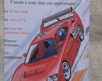 birthday invitation card, car model, customizable
