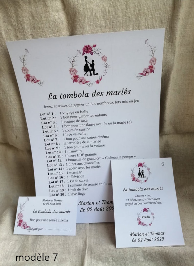 carte à gratter "jeu tombola des mariés", personnalisables, 10 modèles au choix image 7