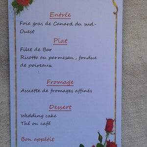 carte de menu "roses rouges" de mariage, personnalisable