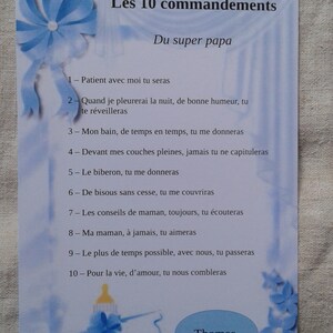 carte bébé garçon et biberon, les 10 commandement du super papa, personnalisable