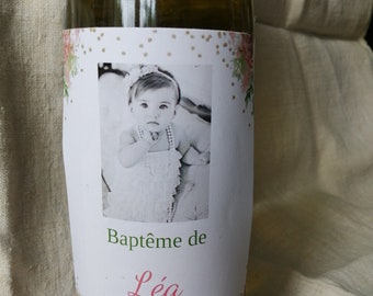 étiquette pour bouteille, baptême, anniversaire, personnalisable