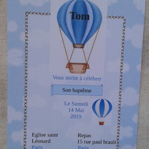 carte invitation "mongolfière garçon", de baptême