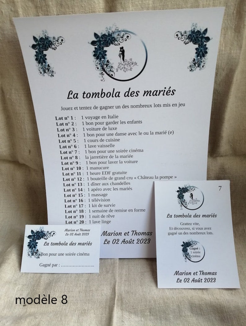 carte à gratter "jeu tombola des mariés", personnalisables, 10 modèles au choix image 8
