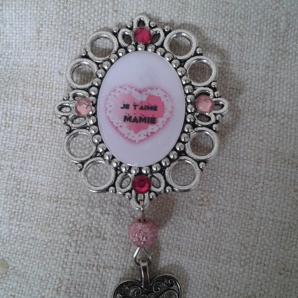 boite et broche "je t'aime mamie"