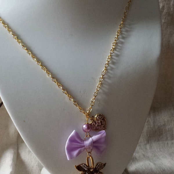 collier bola de grossesse "coeur doré et noeud violet"