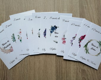 lot de 12 cartes "notre première année de mariage", personnalisables
