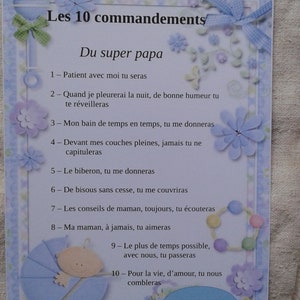 carte bébé garçon, les 10 commandement du super papa, personnalisable