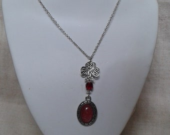necklace "red cabochon and tree of life"
