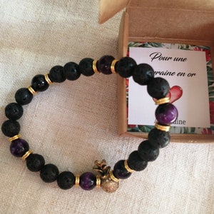 Armband „Lavaperlen und Ananas“, in seiner personalisierten Box