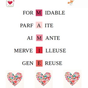 affiches "mamie, maîtresse, maman, marraine, nounou, tata" personnalisables, au choix