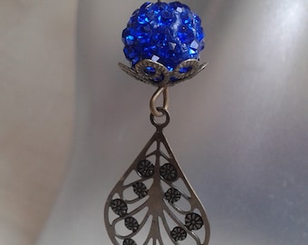 boucles d'oreilles feuille bronze et perle bleue