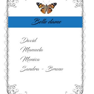 carte plan de table papillon, personnalisable