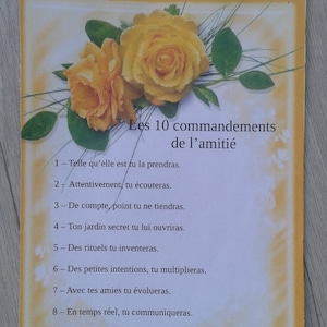 carte roses jaunes "les 10 commandements de l'amitié", personnalisable