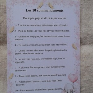 carte "les 10 commandements Papi et Mamie", éléphant, personnalisable