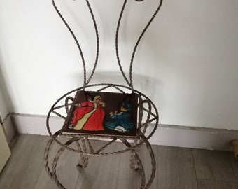 chair carries plant or decorative, Vallauris tile, patinated mushroom and mole