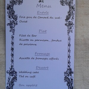 "baroque" menu card for a wedding, customizable