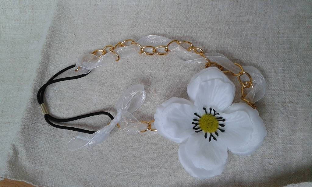 Gold Chain and White Flower Headband - Etsy