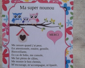 "my super nanny" card, little girl, customizable