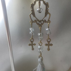 Earrings &quot;beads and gray tassel&quot;