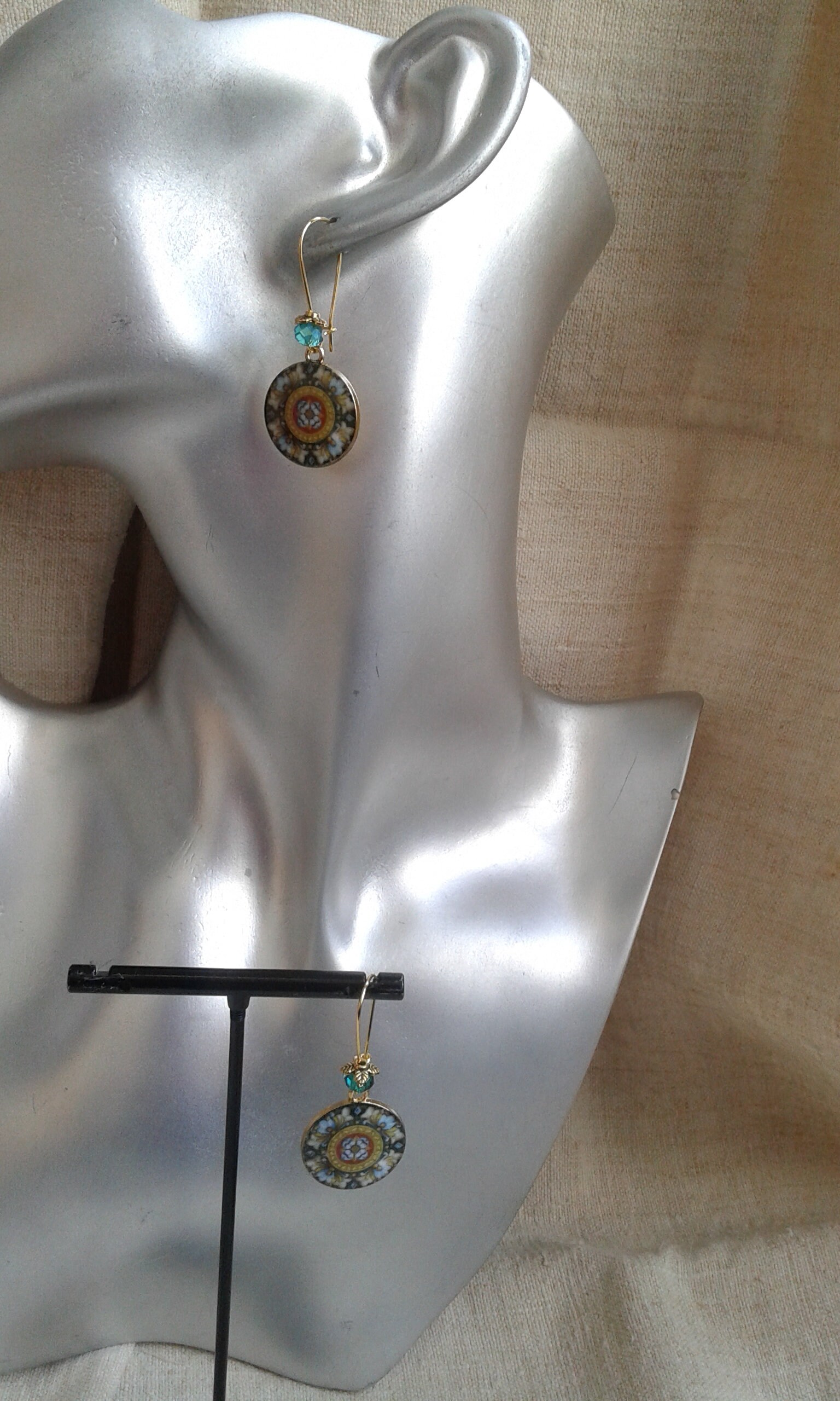 Boucles D'oreilles Argent Massif - Dormeuses - Cabochons Bleu Nuit - Occasion