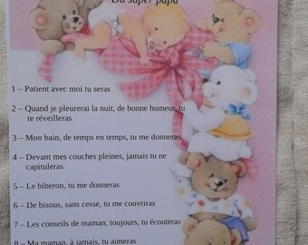 teddybeerkaart en babymeisje, de 10 geboden van de supervader, aanpasbaar