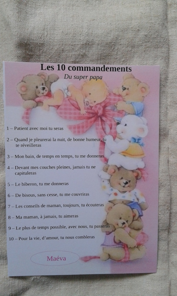 Carte Oursons Et Bebe Fille Les 10 Commandement Du Super Etsy