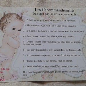 carte, petite fille, "les 10 commandements Papi et Mamie, personnalisable