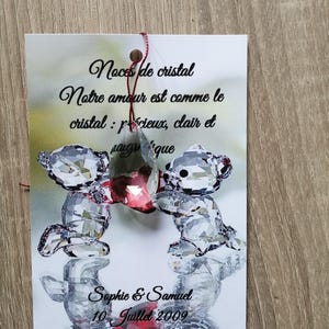 carte "noces de cristal" avec une pampille en cristal, 4 modèles au choix, personnalisable