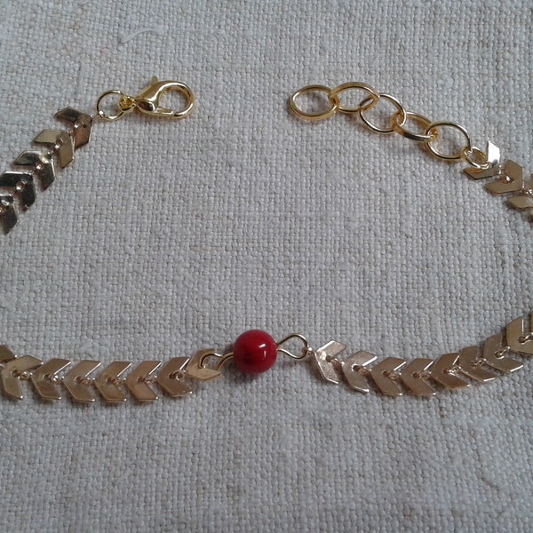 bracelet chaine épi et "perle corail"
