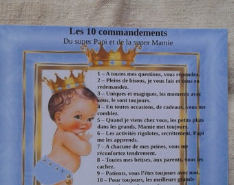 carte, petit garçon, "les 10 commandements Papi et Mamie, personnalisable