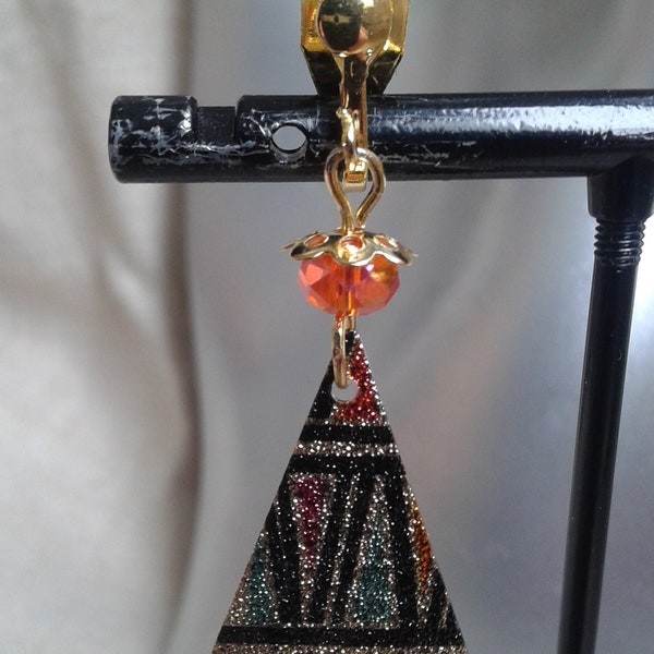 boucles d'oreilles clips "triangle multicolores"