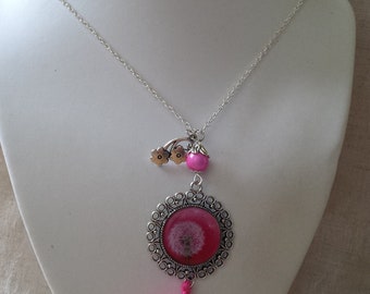 collier "pissenlit fond rose"