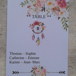 carte plan de table "attrape rêves", personnalisable