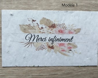 set of 12 small cards to plant, "Thank you", guest gift, customizable, 6 models to choose from