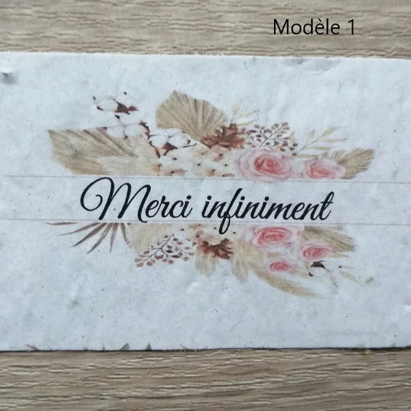 lot de 12 petites cartes à planter, "Merci", cadeau invité, personnalisables, 6 modèles au choix