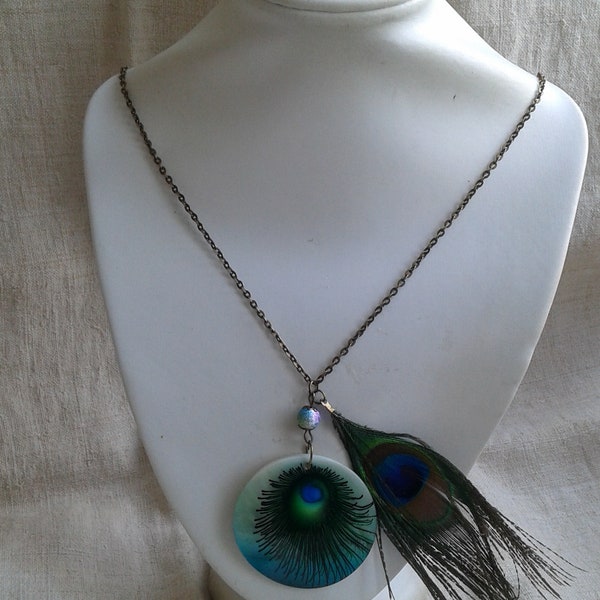 collier "plume et pendentif paon"