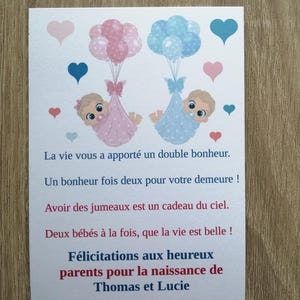 carte félicitations de naissance pour jumeaux : filles, garçons ou mixte image 3