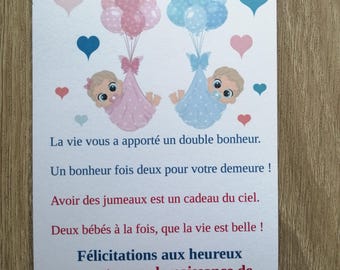 Biglietto D'auguri Personalizzato Per Nascita Gemelli, Tema Peter Rabbit, Fatto A Mano UK