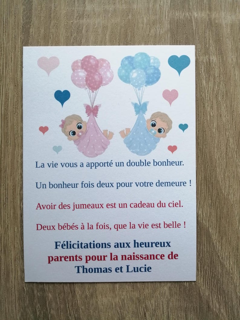 carte félicitations de naissance pour jumeaux : filles, garçons ou mixte image 3
