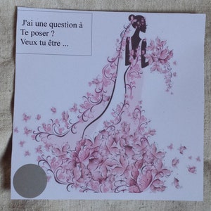 carte à gratter mariée mauve "demande témoin", personnalisable