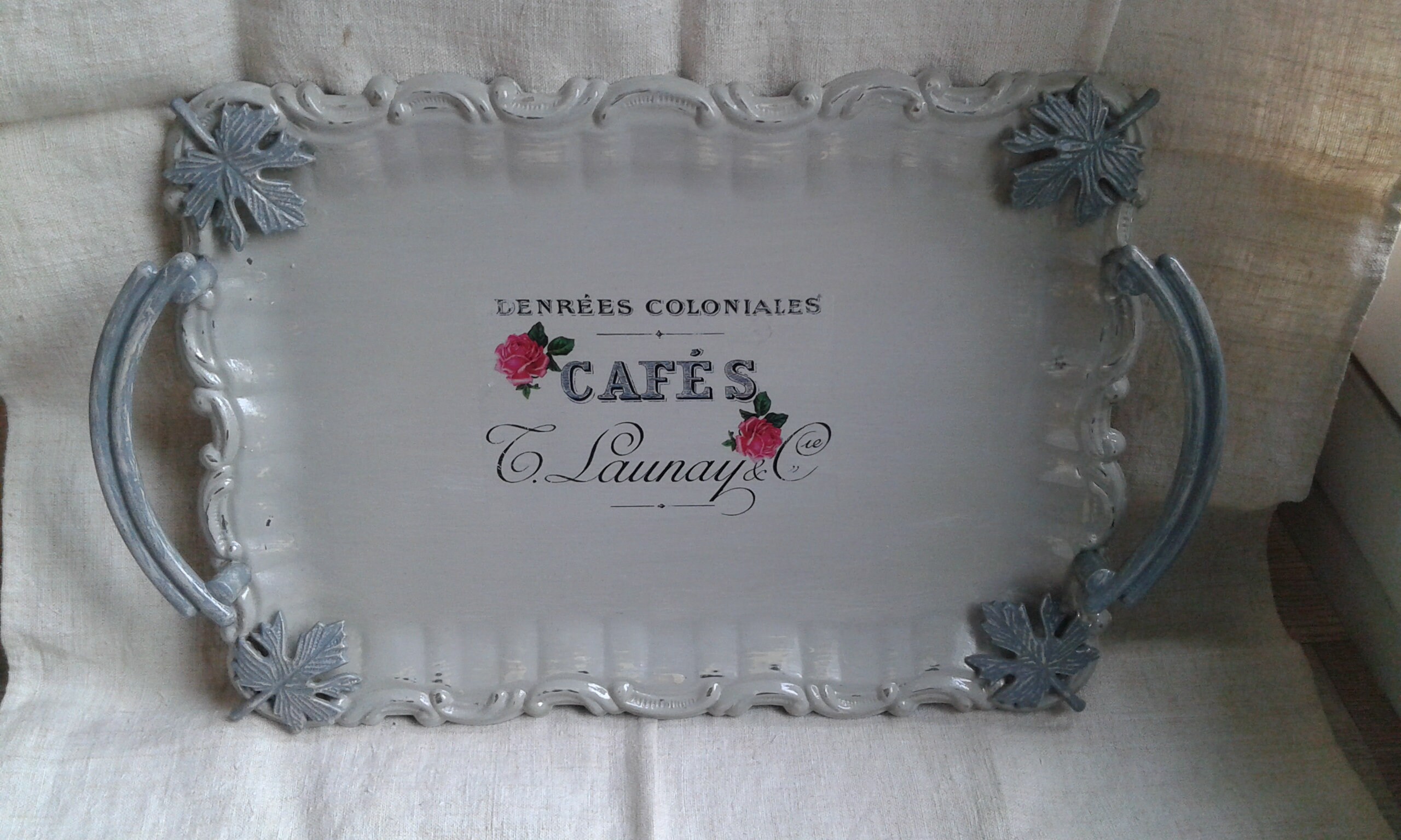 Plateau Patiné Soie Grège et Gris Gustavien