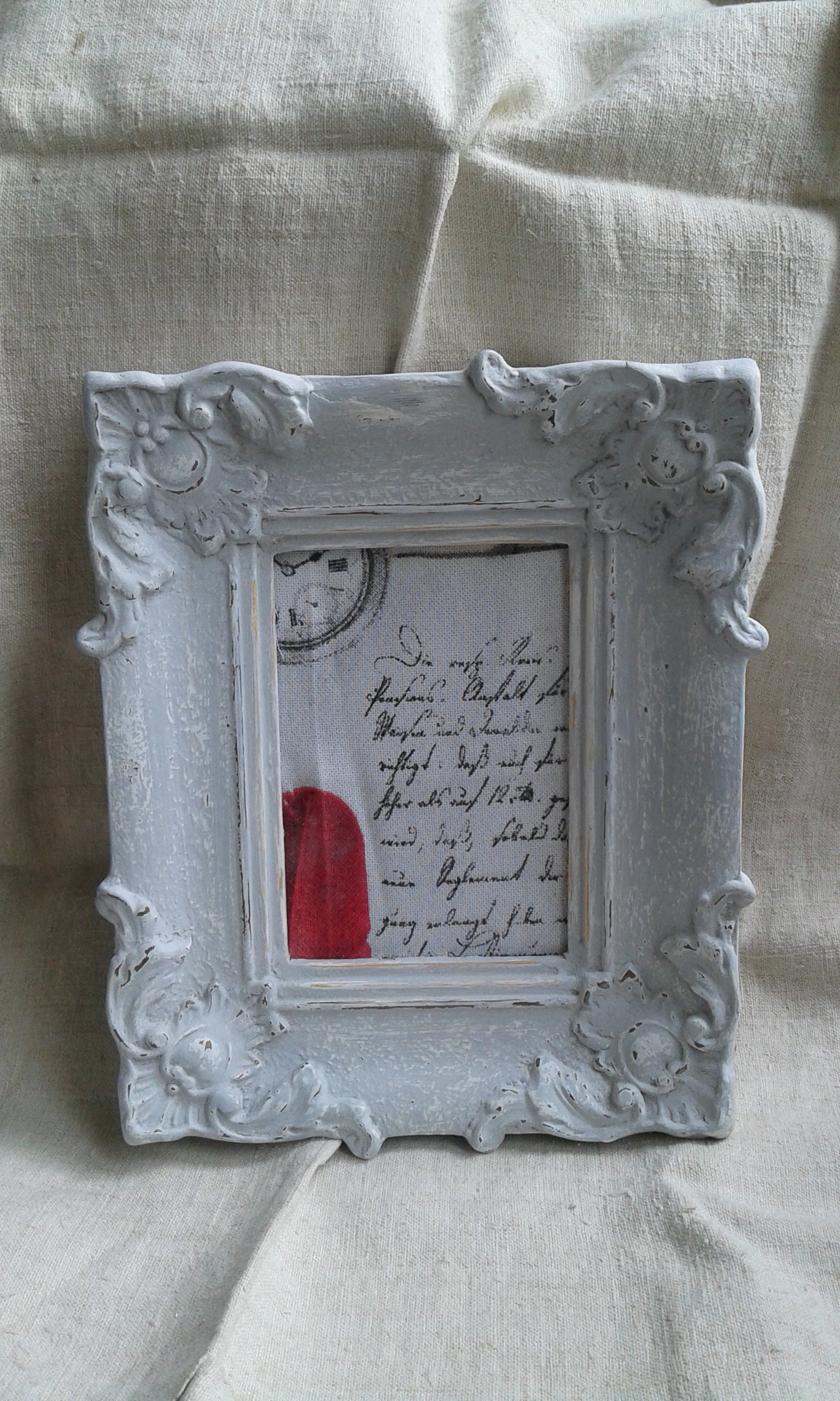 Petit Cadre Patiné Blanc et Gris Colombe