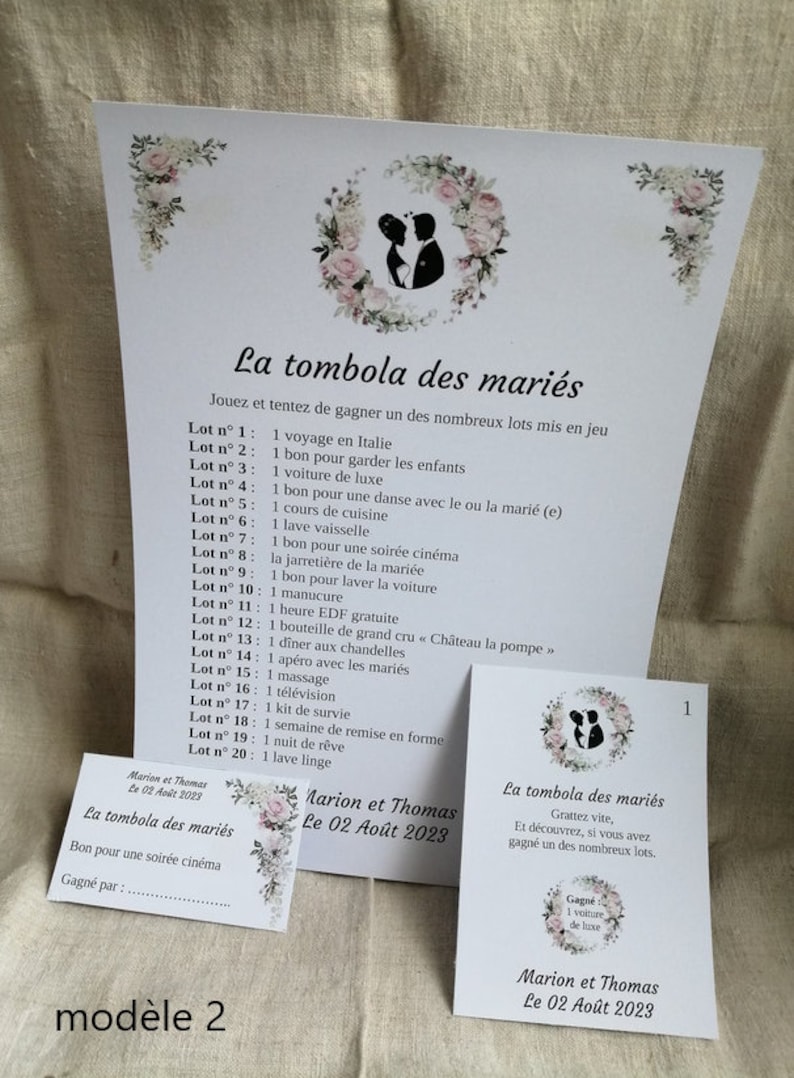carte à gratter "jeu tombola des mariés", personnalisables, 10 modèles au choix image 2