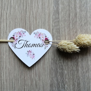 Lot de 10 étiquettes "coeurs", marque places avec prénom, personnalisables, 15 modèles au choix